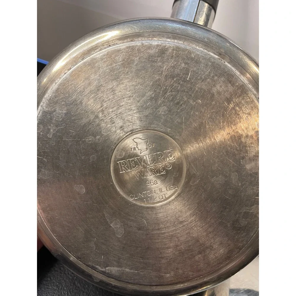 Revere Stainless Steel Saucepan with Vented Lid Silver Black Handle Kitchen Pot